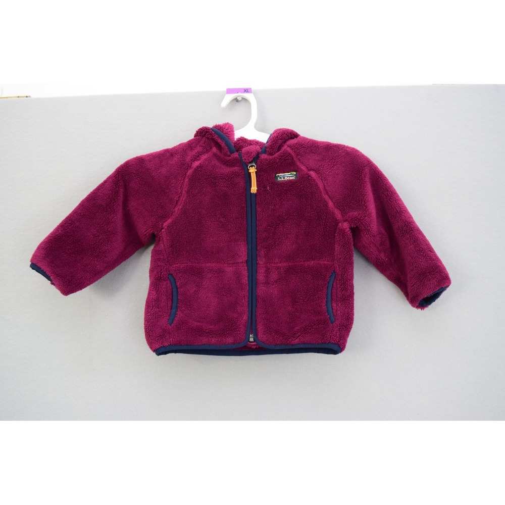 L.L.Bean Fleece Jacket 6-12M Purple Hi-Pile Hooded Bear Ear Zip Kids Coat 507954